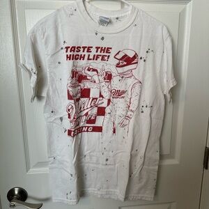 Junk Food Clothing White Tee with Red Graphic Miller High Life